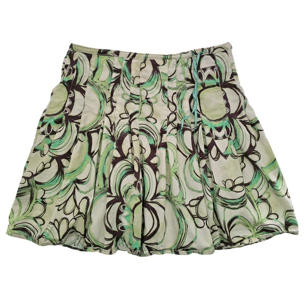 Esprit Women's Green Brown Abstract Floral Cotton Pleated Mini Skirt 8